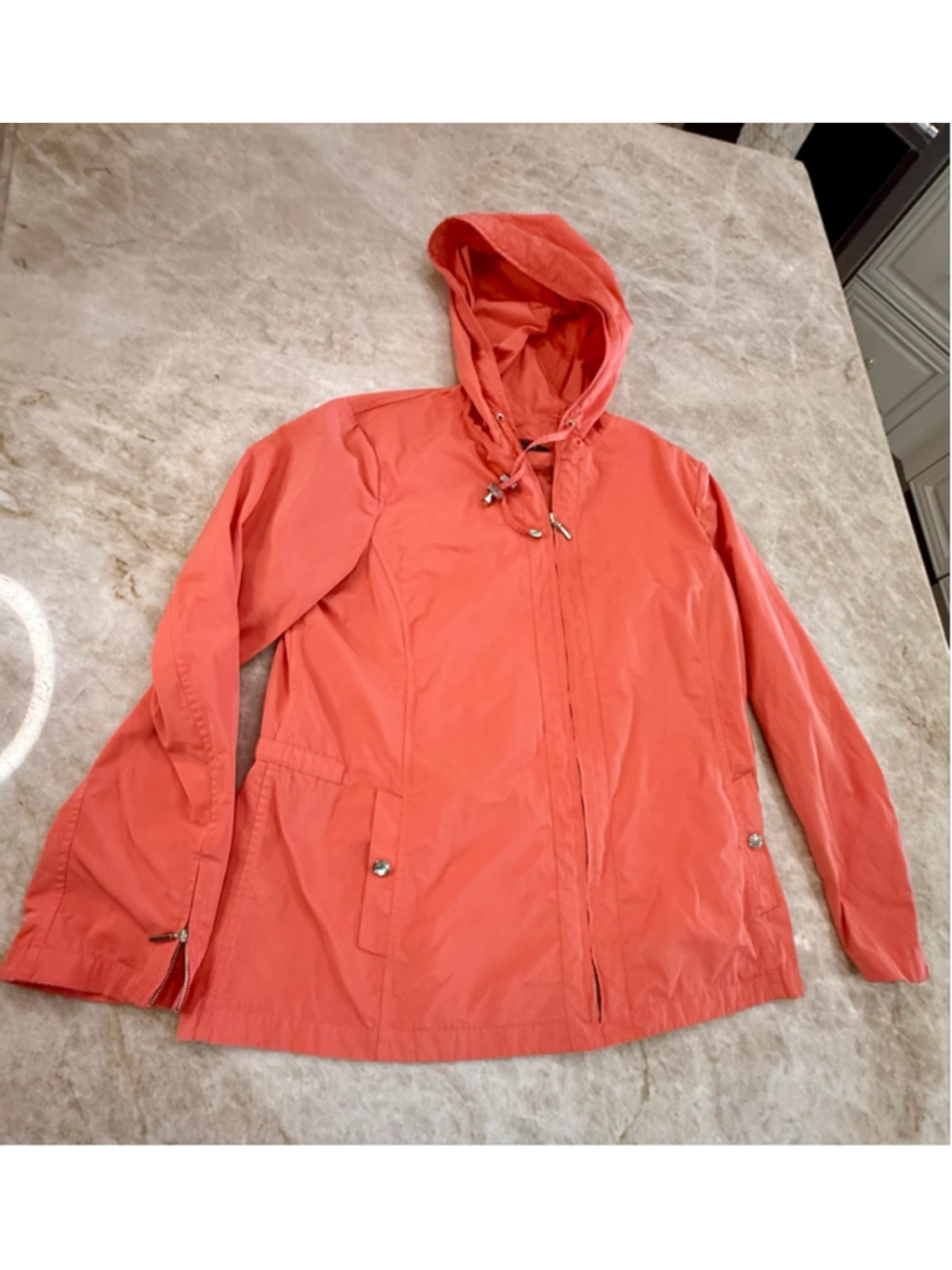Lafayette 148 New York Coral rain wind breaker hooded Jacket Size L - Picture 4 of 14